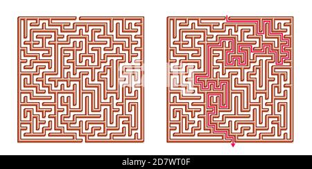 Vector 3D / Isometric Easy Square Maze - Labyrinth with Included Solution. Funny & Educational Mind Game for Coordination, Problems Solving, Decision Stock Vector