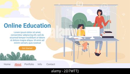 Online education for children at home landing page Stock Vector