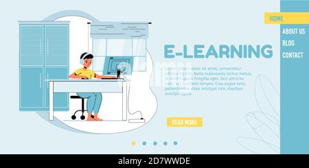 E-learning, remote study for children landing page Stock Vector