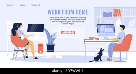 Couple earn money from home office landing page Stock Vector