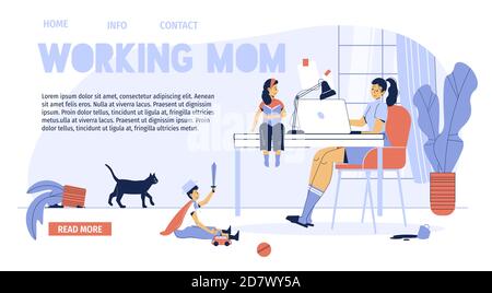 Busy working mother problem landing page design Stock Vector