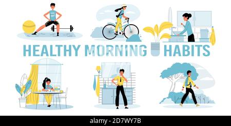 Healthy morning habits for kid motivation poster Stock Vector