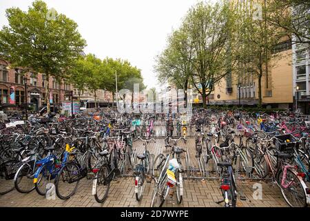 AMSTERDAM, NETHERLANDS - September 10, 2017: Two story outdoor parking in amsterdam Stock Photo