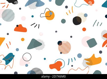 Abstract doodle memphis design of free shapes elements decorative artwork background. Use for ad, poster, artwork, template design, print. Stock Vector