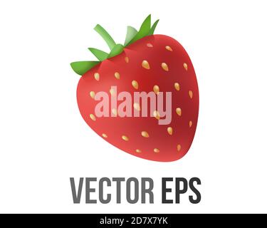 The isolated vector fruit of rich red strawberry dotted icon with seeds and crowned with green leaves Stock Vector