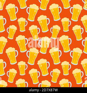 beer on glass seamless pattern vector illustration background Stock Vector