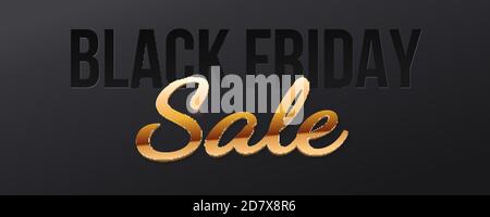 Sale banner for Black Friday. Golden volumetric text on dark background. Vector 3d illustration. Stock Vector