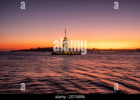 Maiden Tower at twilight in Istanbul, Turkey Stock Photo