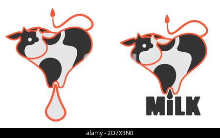 creative logo for milk packaging i love milk with stylized cow Stock Vector