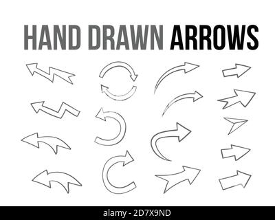 The vector hand drawn arrow design material collection set  on white background Stock Vector
