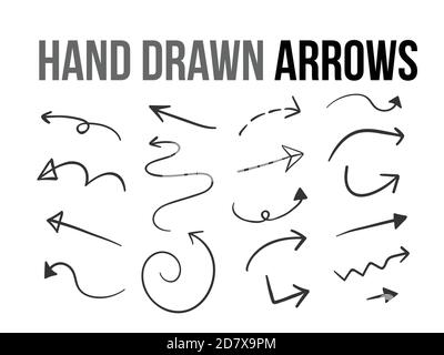 The vector hand drawn arrow design material collection set  on white background Stock Vector