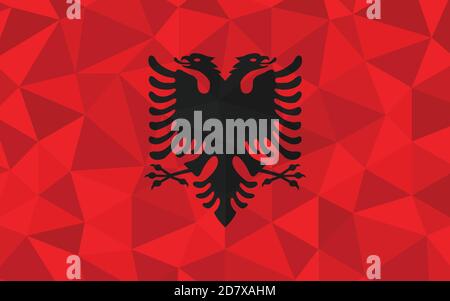Low poly Albania flag vector illustration. Triangular Albanian flag graphic. Albania country flag is a symbol of independence. Stock Vector