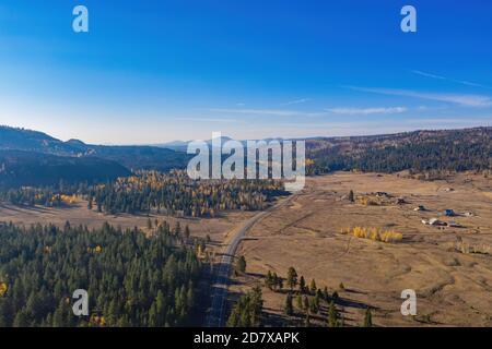 Aerial sunny view of the beautiful fall color around Dixie National Forest at Utah Stock Photo