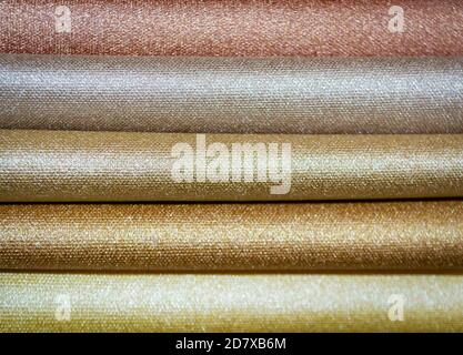 Various natural fabric samples background. Selective focus Stock Photo