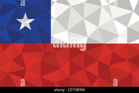 Low poly Chile flag vector illustration. Triangular Chilean flag graphic. Chile country flag is a symbol of independence. Stock Vector