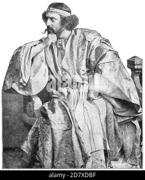Portrait of the German actor Emanuel Reicher as Johannes in the tragedy of Hermann Sudermann. Illustration of the 19th century. White background. Stock Photo