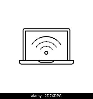 wifi technology on laptop internet network single isolated icon with line or outline style Stock Vector