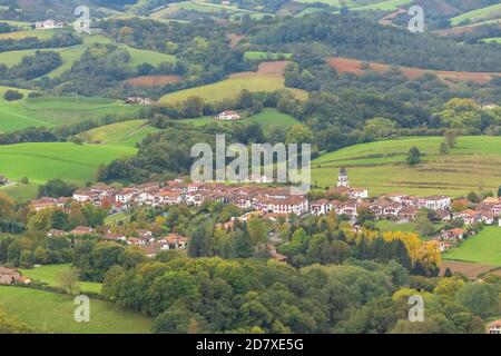 Aerial view of the village of Ainhoa, in the Basque country, France Stock Photo
