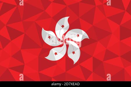 Low poly Hong Kong flag vector illustration. Triangular Hongkonger flag graphic. Hong Kong country flag is a symbol of independence. Stock Vector