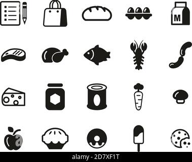 Grocery List Icons Black & White Set Big Stock Vector