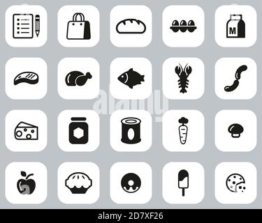 Grocery List Icons Black & White Flat Design Set Big Stock Vector