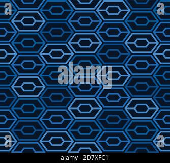 Abstract hexagon seamless pattern. Blue space age background. Vector illustration for surface design, print, poster, icon, web, graphic designs. Stock Vector