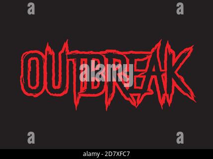 Outbreak. Hand lettering art. Brush style letters on isolated background. Red and black. Vector text illustration t shirt design, print, poster, icon, Stock Vector