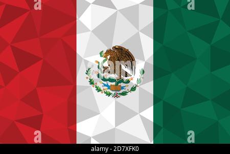 Low poly Mexico flag vector illustration. Triangular Mexican flag graphic. Mexico country flag is a symbol of independence. Stock Vector