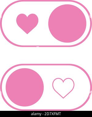 The simple flat heart icon On and Off Toggle switch button vector format Stock Vector