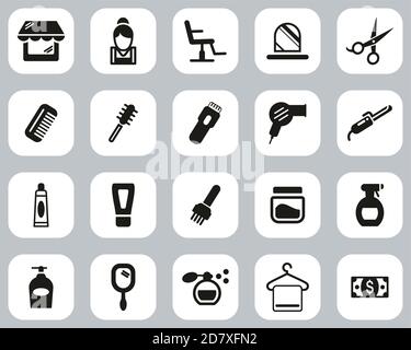 Hair Salon & Hair Salon Equipment Icons Black & White Flat Design Set Big Stock Vector