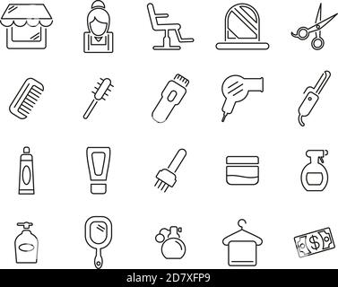 Hair Salon & Hair Salon Equipment Icons Black & White Thin Line Set Big Stock Vector