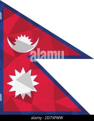 Low poly Nepal flag vector illustration. Triangular Nepalese flag graphic. Nepal country flag is a symbol of independence. Stock Vector