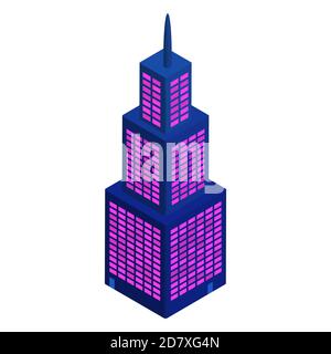 Isometric multi-level skyscraper building with a spire at the top isolated on white. Modern palette. Vector EPS10. Stock Vector
