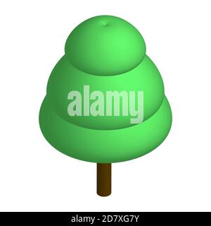 Isometric green tree with three tiers isolated on white. Brown trunk and green crown. Vector EPS10. Stock Vector