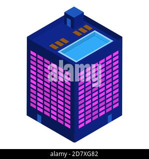 Isometric building with rooftop pool isolated on white. Modern palette. Vector EPS10. Stock Vector
