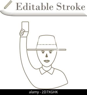 Cricket Umpire With Hand Holding Card Icon. Editable Stroke Simple Design. Vector Illustration. Stock Vector