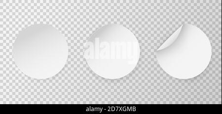 Circle adhesive mockup. Round stickers. Vector circular sticker set. Realistic 3D blanck white label template Stock Vector