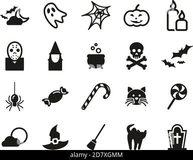 Halloween Holiday & Culture Icons Black & White Set Big Stock Vector
