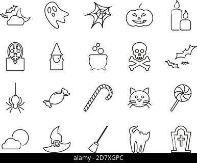 Halloween Holiday & Culture Icons Black & White Thin Line Set Big Stock Vector