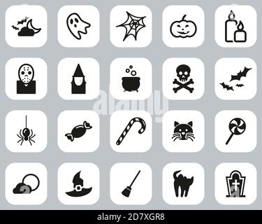 Halloween Holiday & Culture Icons Black & White Flat Design Set Big Stock Vector