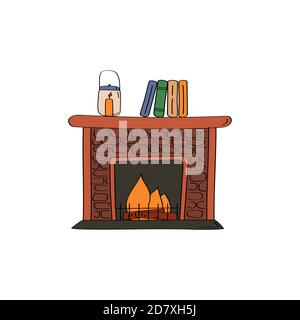 Fireplace doodle icon. Vector cute hand drawn illustration Stock Vector