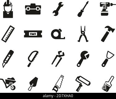 Handyman Tools & Equipment Icons Black & White Set Big Stock Vector
