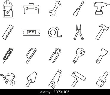 Handyman Tools & Equipment Icons Black & White Thin Line Set Big Stock Vector