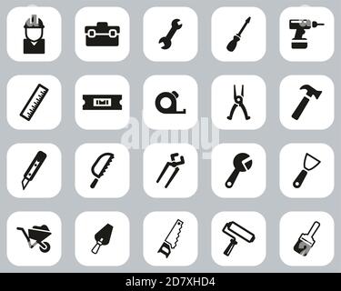 Handyman Tools & Equipment Icons Black & White Flat Design Set Big Stock Vector