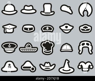 Hat Icons White On Black Sticker Set Big Stock Vector