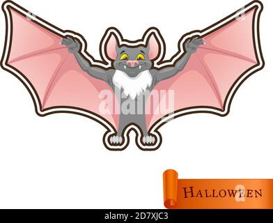 Cartoon funny Bat character with banner - Halloween. Character for illustration. The bat spread its wings. Cartoon style. Stock Vector
