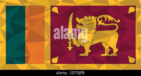 Real size low poly Sri Lanka flag vector illustration. Sri Lankan flag graphic is a symbol of independence. Stock Vector
