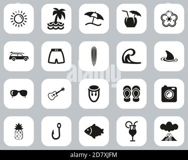 Hawaii Culture & Lifestyle Icons Black & White Flat Design Set Big Stock Vector