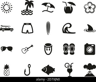Hawaii Culture & Lifestyle Icons Black & White Set Big Stock Vector