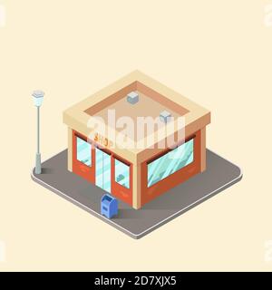 Isometric Building City Elements. Shop. City Flat 3d isometric style web site vector illustration. Stock Vector
